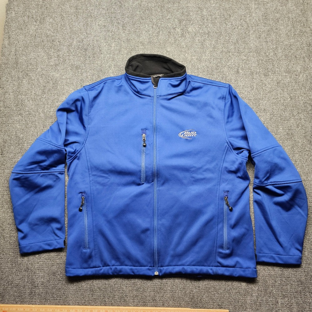 Rivers End Bud Light Softshell Jacket Mens 2XL Blue Fleece Lined Full Zip 9250